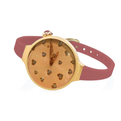 HOOPS Ρολόι Icon Hearts Crystals Brown Rubber Strap 